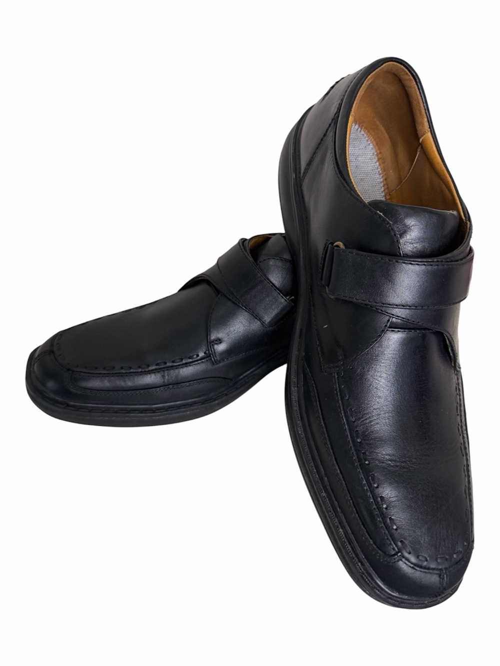 Classic Black Leather Slip-On Strap Loafers for Men